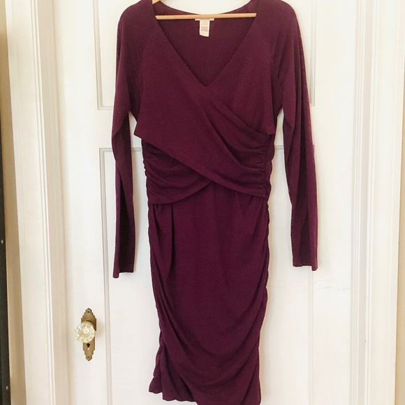 Sundance Eternal Compliments Ruched Plum Purple lined dress S flattering bodycon - Picture 2 of 11